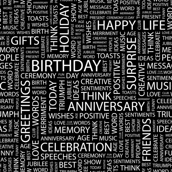 BIRTHDAY. Seamless vector pattern with word cloud. — Stock Vector