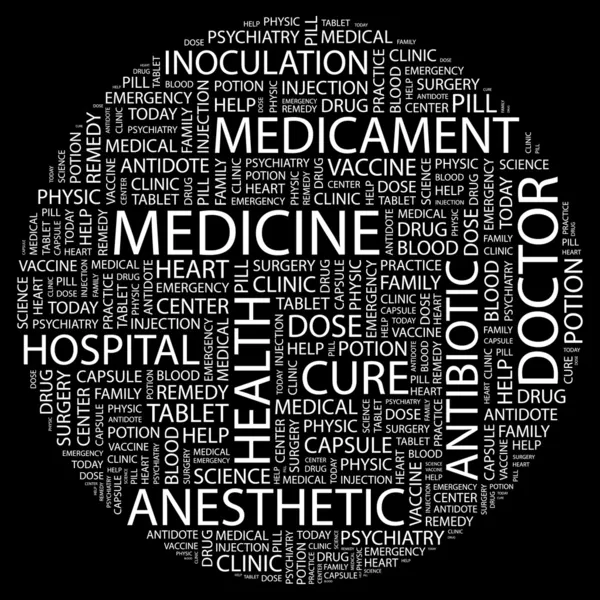 Medicin. ordet collage på vit bakgrund. — Stock vektor
