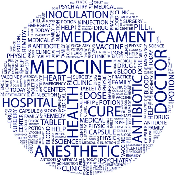 Medicin. ordet collage på vit bakgrund. — Stock vektor