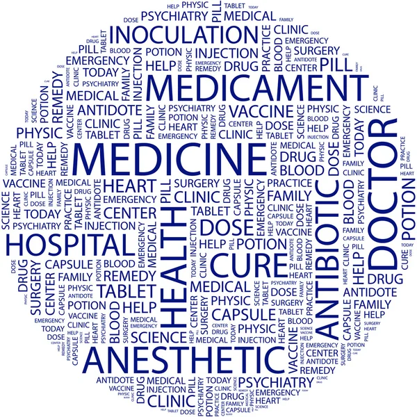 医学。白い背景の上の単語のコラージュ. — ストックベクタ