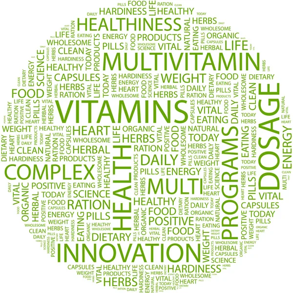 Vitaminer. ordet collage — Stock vektor