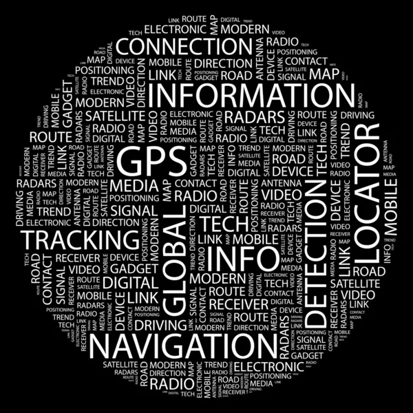 GPS. λέξη κολάζ — Διανυσματικό Αρχείο