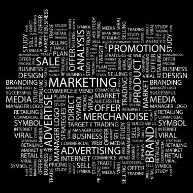 MARKETING. Word collage on black background clipart