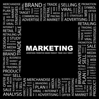 MARKETING. Word collage on black background clipart