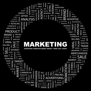 MARKETING. Word collage on black background clipart