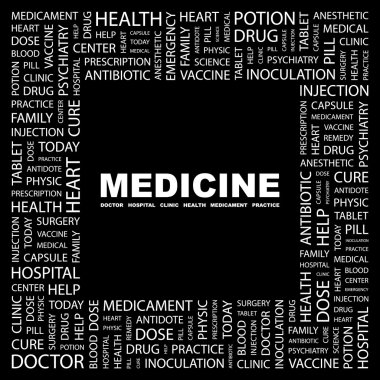 MEDICINE. Word collage on black background clipart