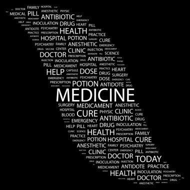 MEDICINE. Word collage on black background clipart