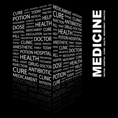 MEDICINE. Word collage on black background clipart