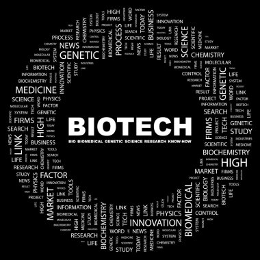 BIOTECH. Word collage on black background clipart