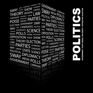 POLITICS. Word collage on black background clipart