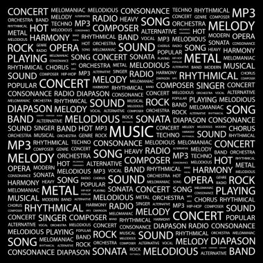 MUSIC. Word collage on black background clipart