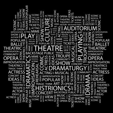 THEATRE. Word collage on black background clipart