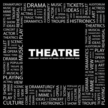 THEATRE. Word collage on black background clipart