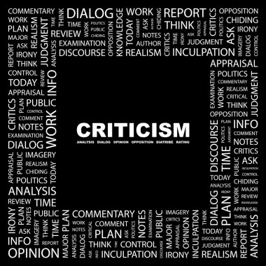 CRITICISM. Word collage on black background clipart