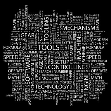 TOOLS. Word collage on black background clipart