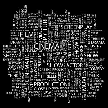 CINEMA. Word collage on black background clipart