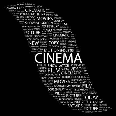 CINEMA. Word collage on black background clipart