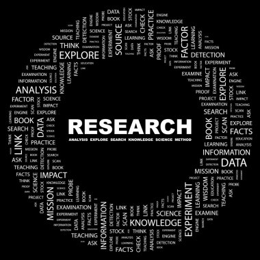 RESEARCH. Word collage on black background clipart