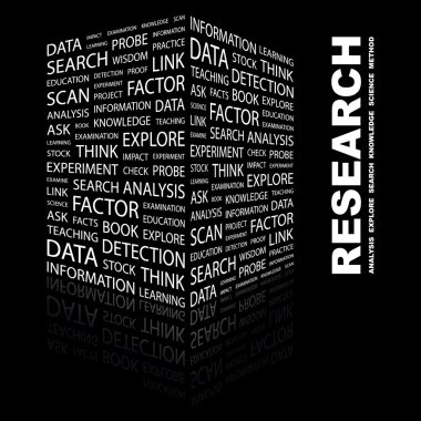 RESEARCH. Word collage on black background clipart