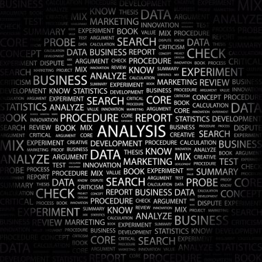 ANALYSIS. Word collage on black background clipart