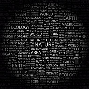 NATURE. Word collage on black background clipart
