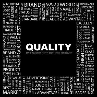 QUALITY. Word collage on black background clipart