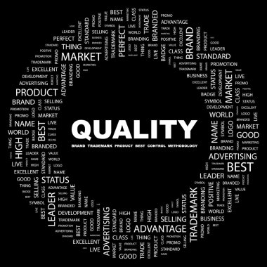 QUALITY. Word collage on black background clipart