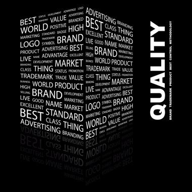 QUALITY. Word collage on black background clipart