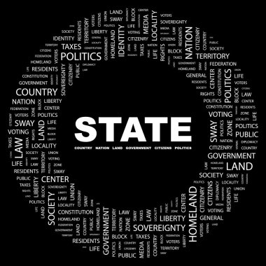 STATE. Word collage on black background clipart