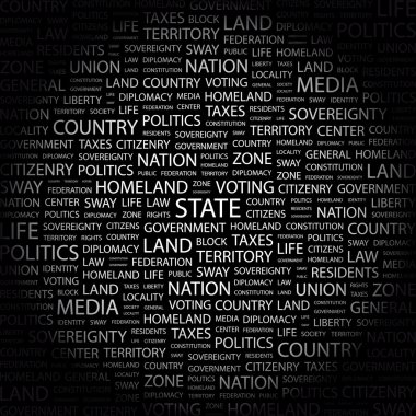 STATE. Word collage on black background clipart