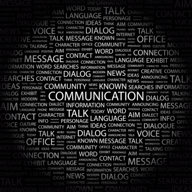 COMMUNICATION. Word collage on black background clipart