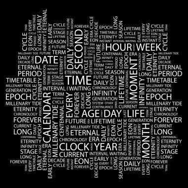 TIME. Word collage on black background clipart