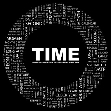 TIME. Word collage on black background clipart