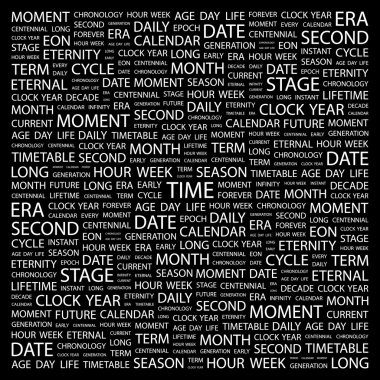 TIME. Word collage on black background clipart