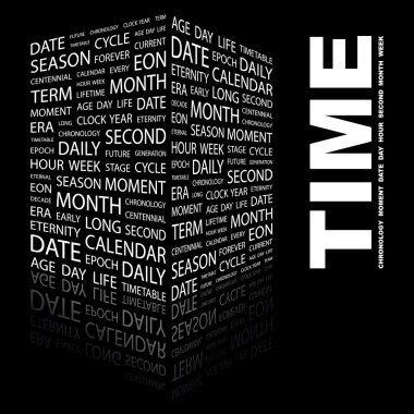 TIME. Word collage on black background clipart