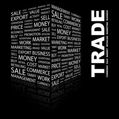 TRADE. Word collage on black background clipart