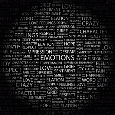 EMOTIONS. Word collage on black background clipart