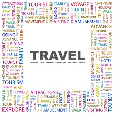 TRAVEL. Word collage on white background clipart