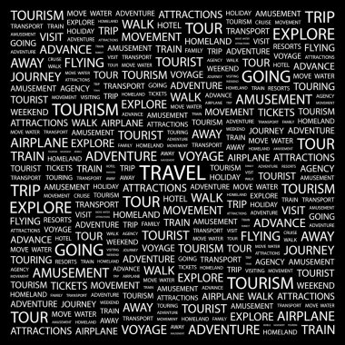 TRAVEL. Word collage on black background clipart