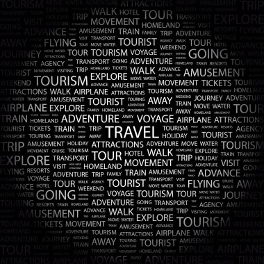 TRAVEL. Word collage on black background clipart