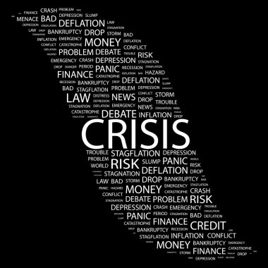 CRISIS. Word collage on black background clipart