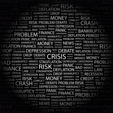 CRISIS. Word collage on black background clipart