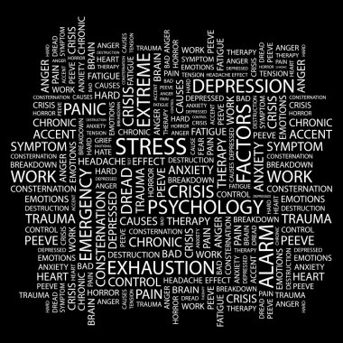 STRESS. Word collage on black background clipart