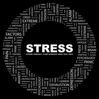 STRESS. Word collage on black background clipart