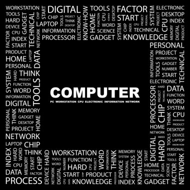 COMPUTER. Word collage on black background clipart