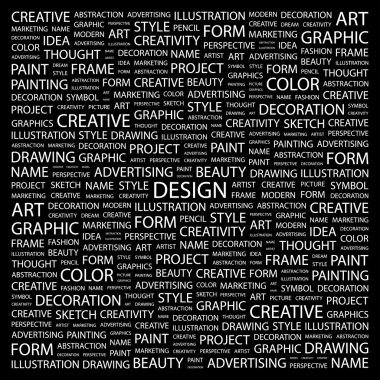 DESIGN. Word collage on black background clipart