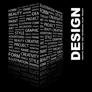 DESIGN. Word collage on black background clipart