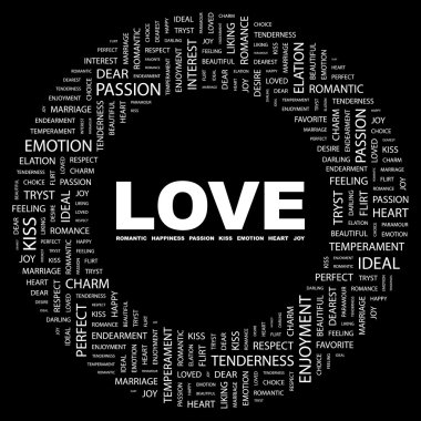 LOVE. Word collage on black background clipart