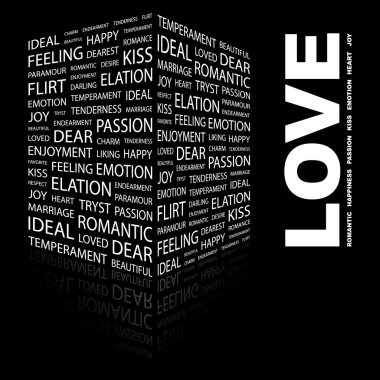 LOVE. Word collage on black background clipart