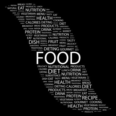 FOOD. Word collage on black background clipart